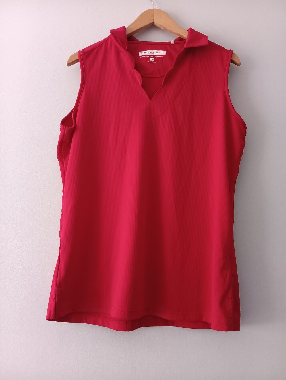 Pebble Beach Red Sleeveless Golf Polo Scallop Collar Top XL